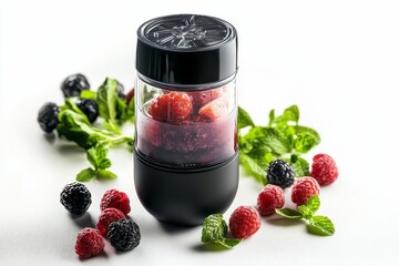 Wall Mural - Blackberry and raspberry smoothie in blender.