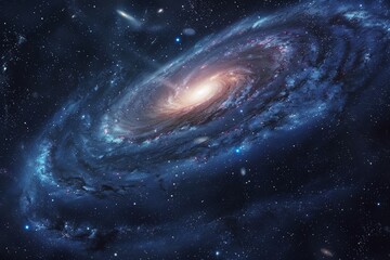 Wall Mural - a celestial panorama showcasing a swirling galaxy and a distant planet in the vast expanse of space 
