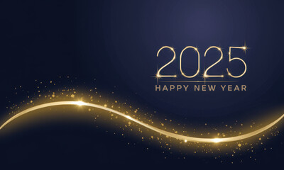 Wall Mural - 2025 new year with abstract shiny color gold wave design element and glitter effect on dark backgrou