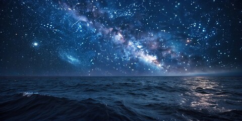 Wall Mural - dark blue cosmic ocean with stars and nebulae, mystery, vastness, astronomical, beauty