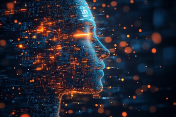 Aufkleber - A digital rendering of a human face made of code and data, symbolizing artificial intelligence, technology, and the future.