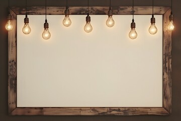 Wall Mural - A blank white board on wall with a beautiful decorative light bulbs