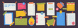 © Tartila - Memory stickers. Cute colorful note paper with ripped edges, scrapbook paper page strips and memo post it notes flat style. Vector isolated set