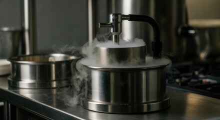 Steaming pressure cooker on modern kitchen stove