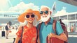 © Michal - A happy senior couple at the airport, ready for their vacation trip.