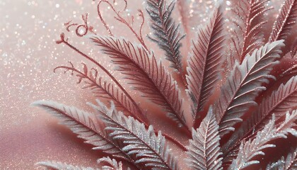 Wall Mural - blush pink glitter texture with leaves and frosty veins,floral pink background,banner,postcard