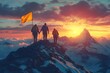 © THE IZEL ART - hikers in outdoor gear reach out as one helps the other up a rugged mountain ledge.  teamwork and support, hiker helping friend reach mountain top
