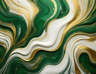 Wall Mural - abstract green gold and white swirls in a marble pattern abstract art illustration