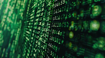Web development code on laptop screen with binary background.