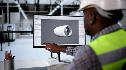 Fototapete - Engineer Using 3D CAD Software