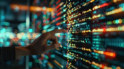 Developer creating website programming code in office.