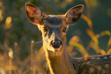 Wall Mural - female deer in golden hour sunlight.