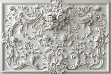 Decorative stucco mouldings and white wall design with rococo elements in stock illustration