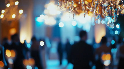 Aufkleber - Elegant crystal chandelier illuminates a glamorous gathering of guests at a high-class gala event