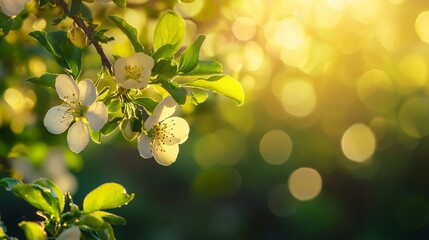 Wall Mural - Springtime blossoming branch with sunlight and bokeh
