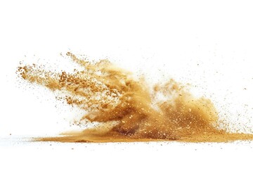 Wall Mural - golden sand explosion on white background with abstract cloud.