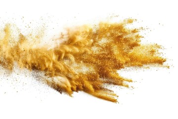 Wall Mural - golden sand explosion on white background with abstract cloud.