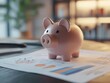 © Johannes - a piggy bank sitting on a table with financial graphs depicting savings