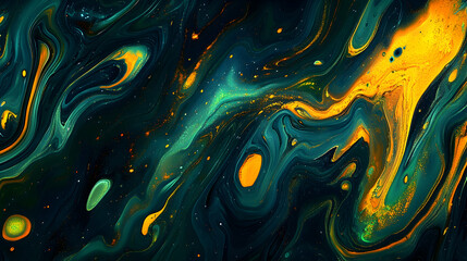 Wall Mural - abstract fluid art swirling emerald and gold, acrylic pouring, paint, texture, background, design