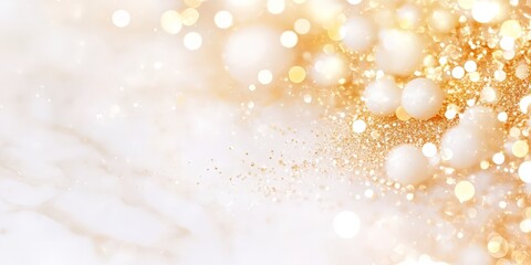 Canvas Print - Abstract background with golden glitter and white glowing bubbles, creating a soft and ethereal texture.