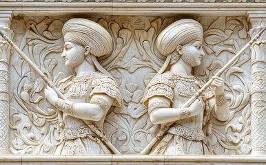 Iranian concrete wall displaying reliefs of Achaemenid soldiers