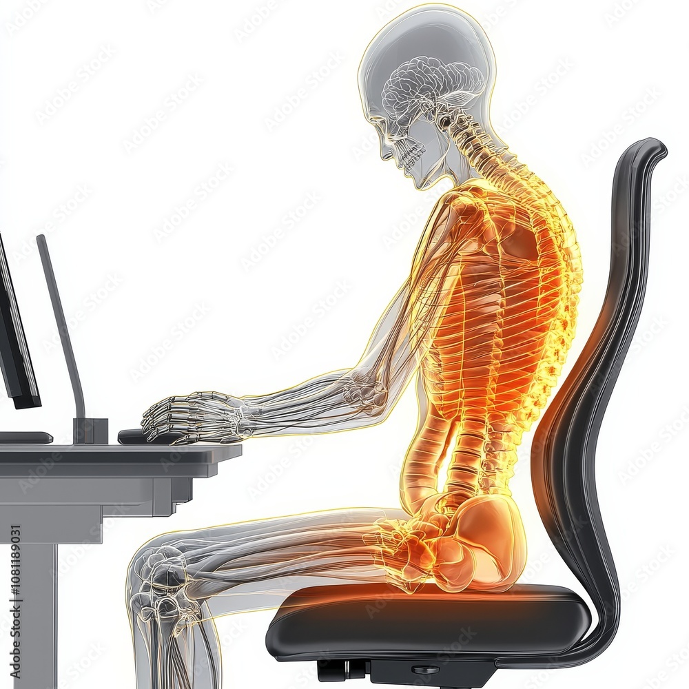 Postural Back Anatomical illustration of a person with poor posture, highlighting ...
