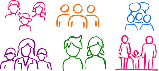 Wall Mural - Family Members Related Icons Crayon Chalk Drawing Vector Set