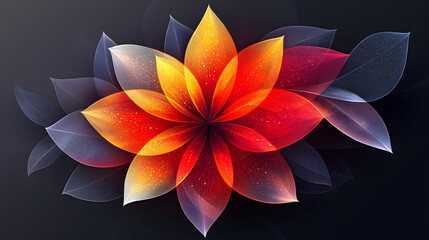 Wall Mural - abstract glowing flower, petals, vibrant, colorful, red, orange