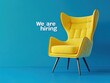 © Johannes - minimalistic creative job poster with a yellow armchair and the text 'We are hiring' on a blue background