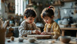© MP_Artworks - Children working in a small workshop, skillfully creating handmade items, showcasing their craftsmanship, creativity, and dedication