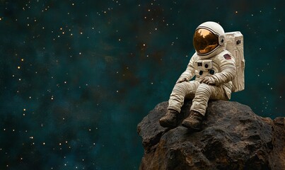 Wall Mural - spaceman on rock edge.