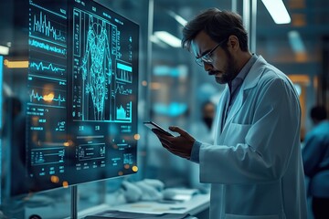 Smart Medical Doctor Working with Modern Computer Interface, Future Digital Engineering Healthcare Equipment Concept	