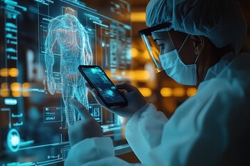 Smart Medical Doctor Working with Modern Computer Interface, Future Digital Engineering Healthcare Equipment Concept	