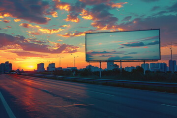 Wall Mural - billboard on the road with city background