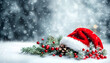 © francesco.es - Festive Christmas Scene with Santa Hat and Snowy Pine Branches