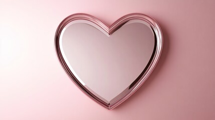 Wall Mural - A heart-shaped mirror with a pink background, symbolizing love and decor.