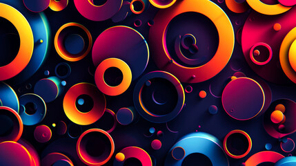 Wall Mural - A vibrant and colorful abstract background with a repeating pattern of overlapping circles in shades of red, orange, blue, and yellow.