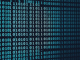 a close-up shot of a black and white binary code background with rows of zeros and ones, logic gates