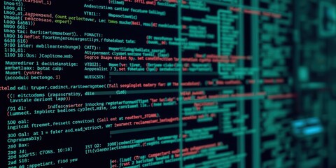 A close-up shot of a computer screen displaying lines of code and a digital interface, symbolizing digital innovation and technology advancement, development, information, network