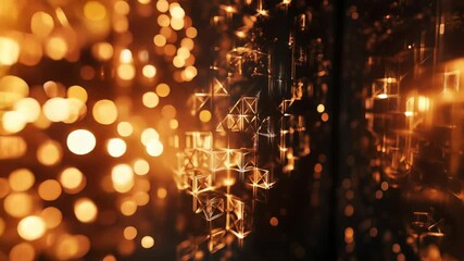 Wall Mural - Golden abstract bokeh background with geometric light structures
