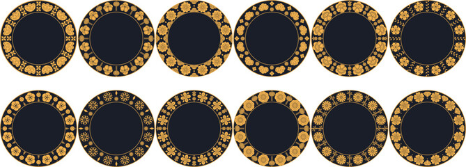 Set of decorative round mandalas in traditional chinese style with copy space. Lunar new year art deco theme vector