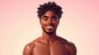 © VirtualVista - Confident Afro American man posing shirtless against a neutral background showcasing a relaxed demeanor and natural smile