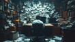 © nova - A man sits at his desk in a cluttered office with stacks of papers, books, and notes covering every surface.