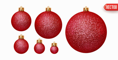 Wall Mural - set of christmas decorations in form of balls with sparkles realistic 3d design. xmas ornaments ball