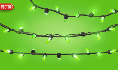 Wall Mural - festive christmas blue string lights brightly glowing. realistic 3d new year decorations garland iso