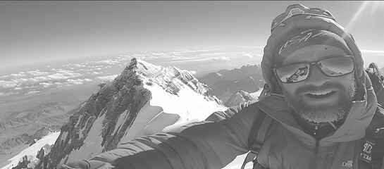 Canvas Print - A climber taking a selfie at a mountain peak, showcasing the stunning landscape and achievement.