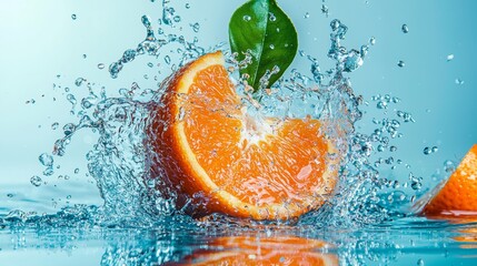 Poster - Orange slice splashing into water