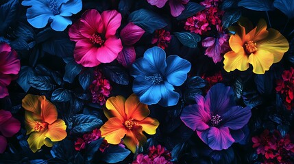 a striking wallpaper showcasing glowing neon flowers with vibrant colors against a dark background f