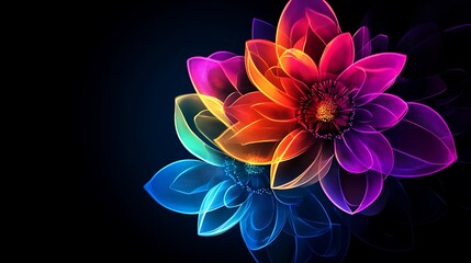 a striking wallpaper showcasing glowing neon flowers with vibrant colors against a dark background f