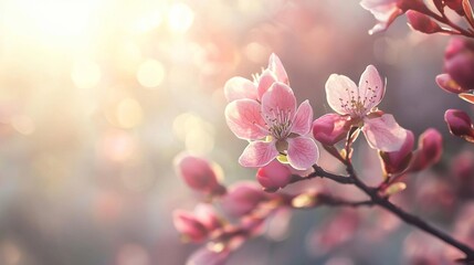 Wall Mural - blossoming cherry blossoms in soft sunlight